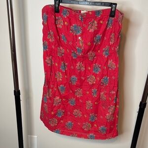 Aerie red floral strapless dress with pockets size XL